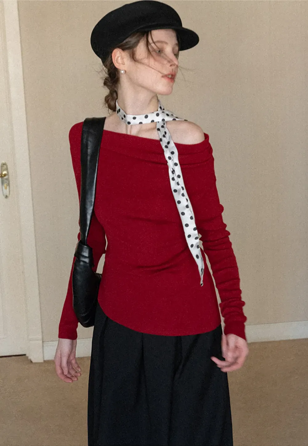 Elegant polka dot neck tie with bow design for women's fashion.