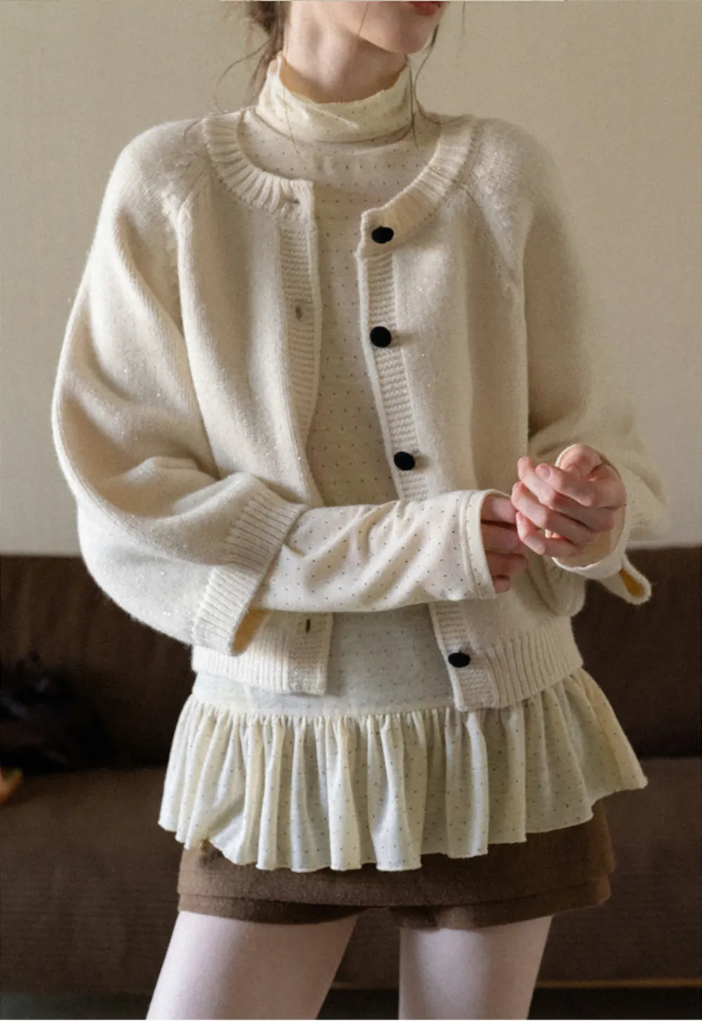 floral dot long sleeve top with ruffle hem