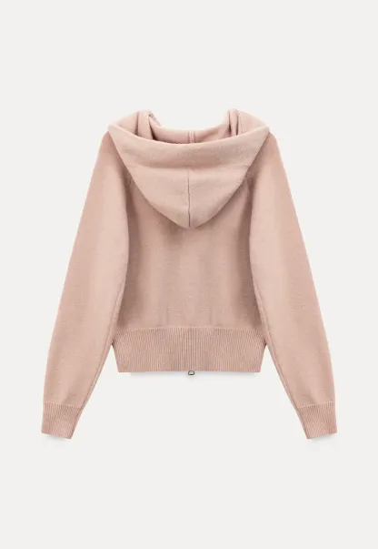Pink Hooded Knit Sweater for Women Soft Warm Casual Top