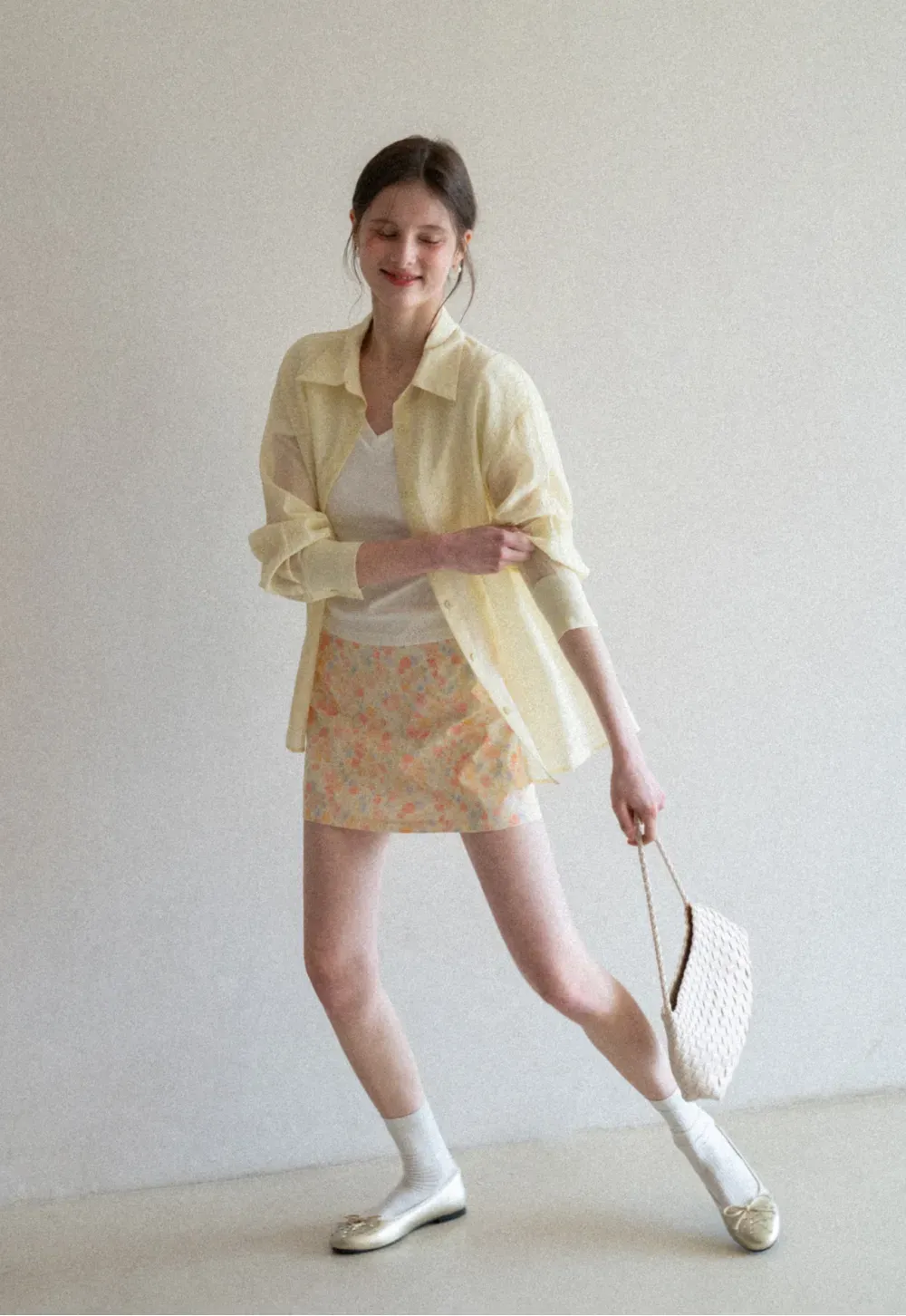 Lightweight Button Up Shirt with V Neck and Long Sleeves