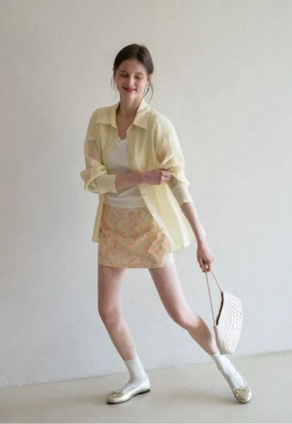 Lightweight Button Up Shirt with V Neck and Long Sleeves