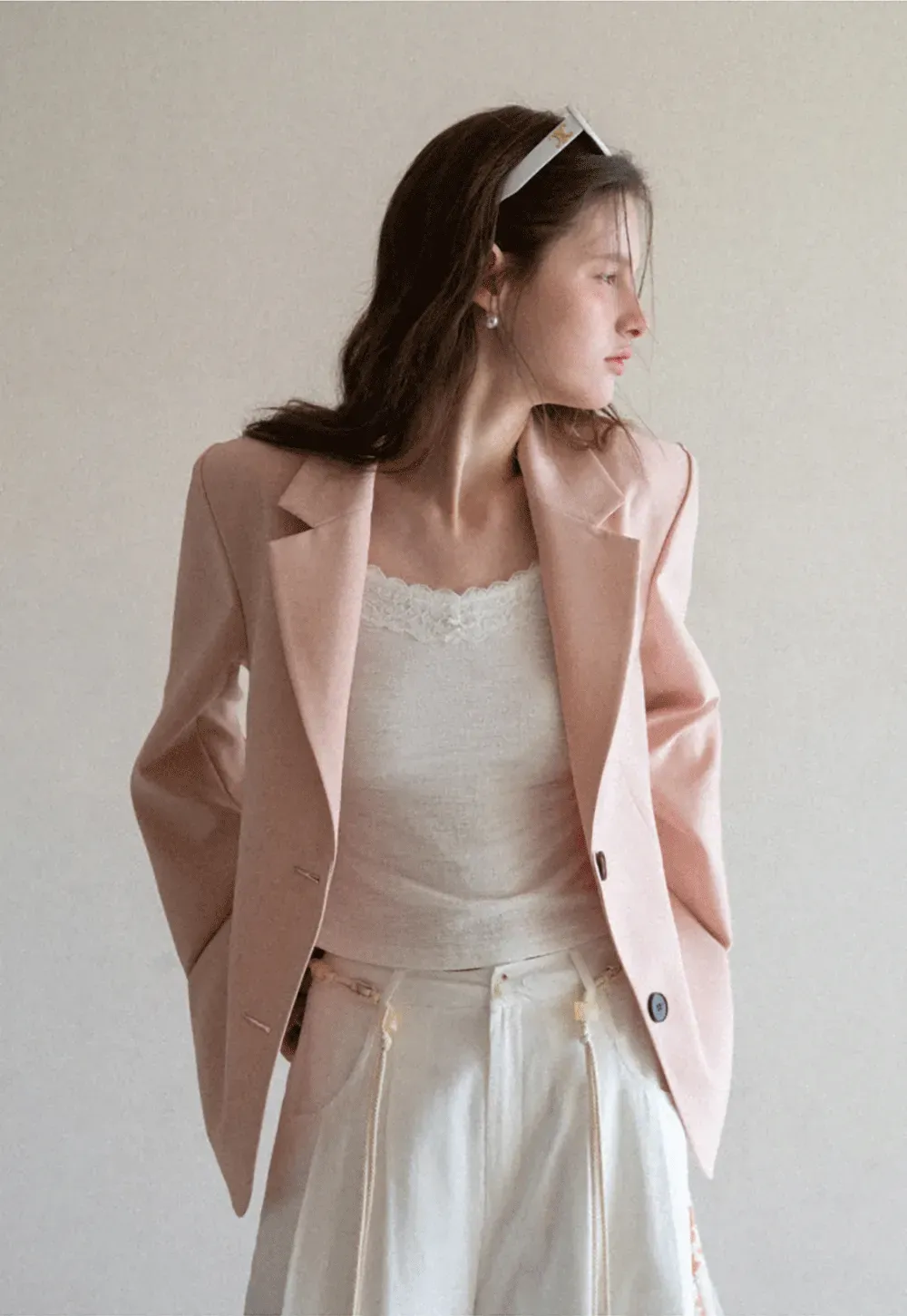 Short Jacket with Notched Collar and Sleeve Buttons