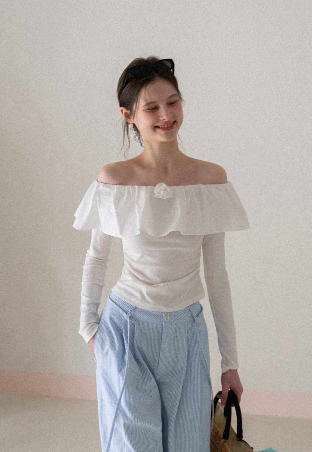 Off Shoulder Ruffled Top with Long Sleeves