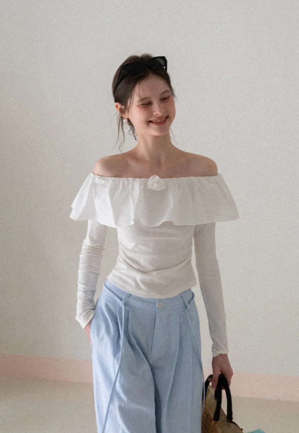 Off Shoulder Ruffled Top with Long Sleeves