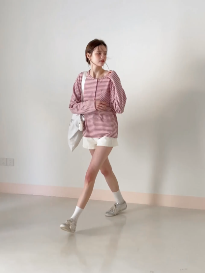 Long sleeve striped henley shirt with chest pocket