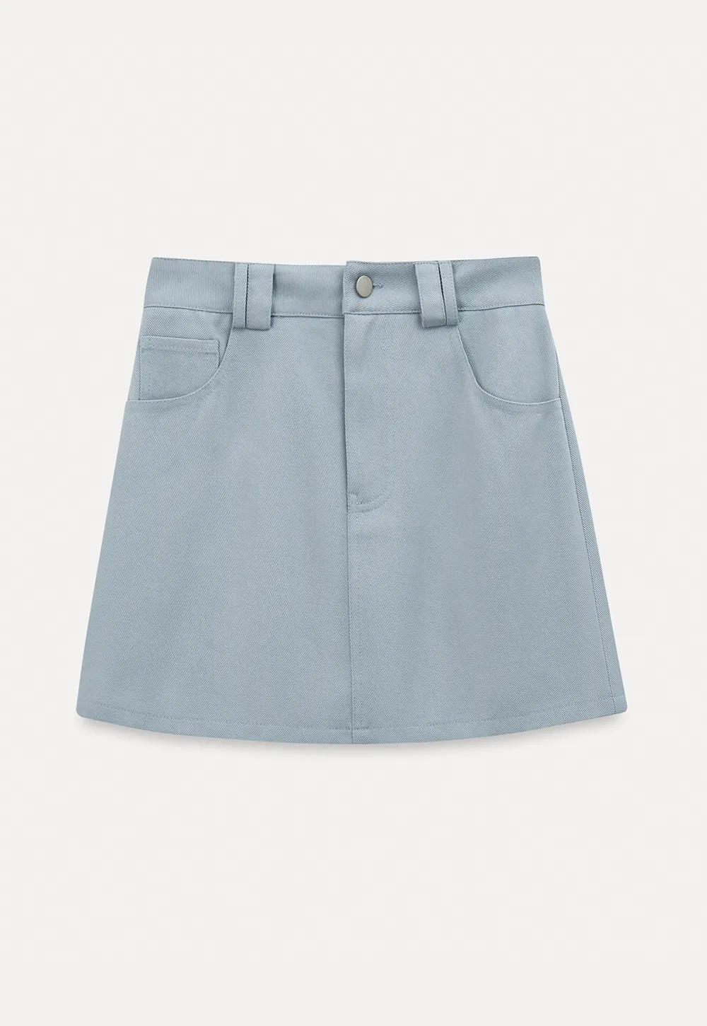 A-line mini skirt with front zipper and belt loops