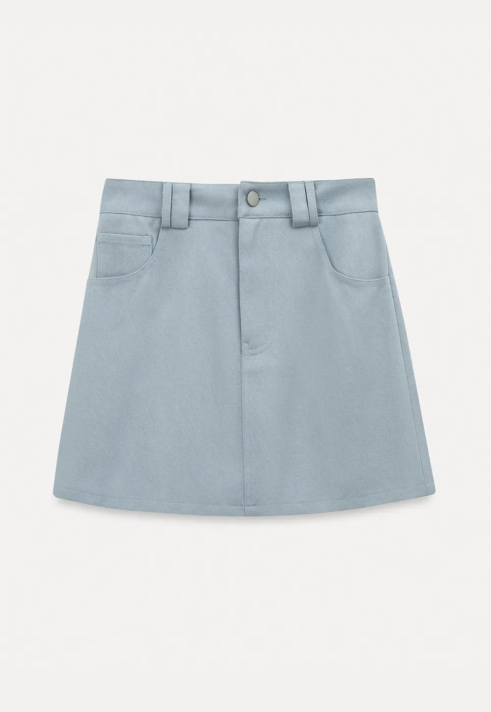 A-line mini skirt with front zipper and belt loops