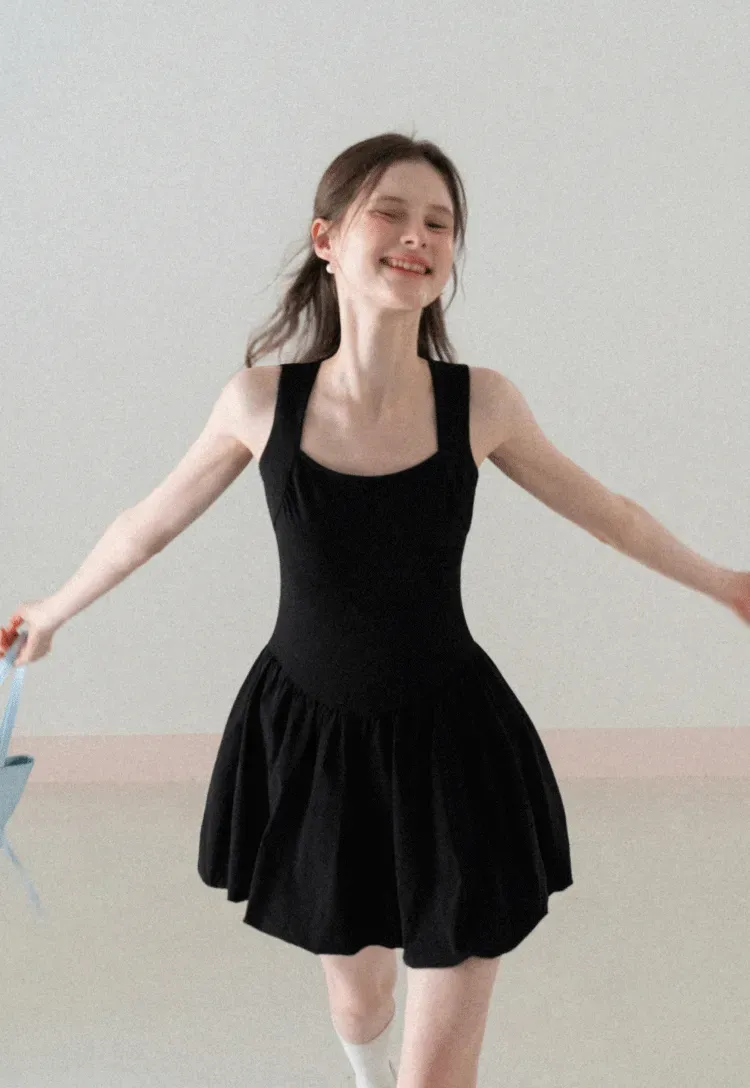 Sleeveless Square Neck Flared Mini Dress