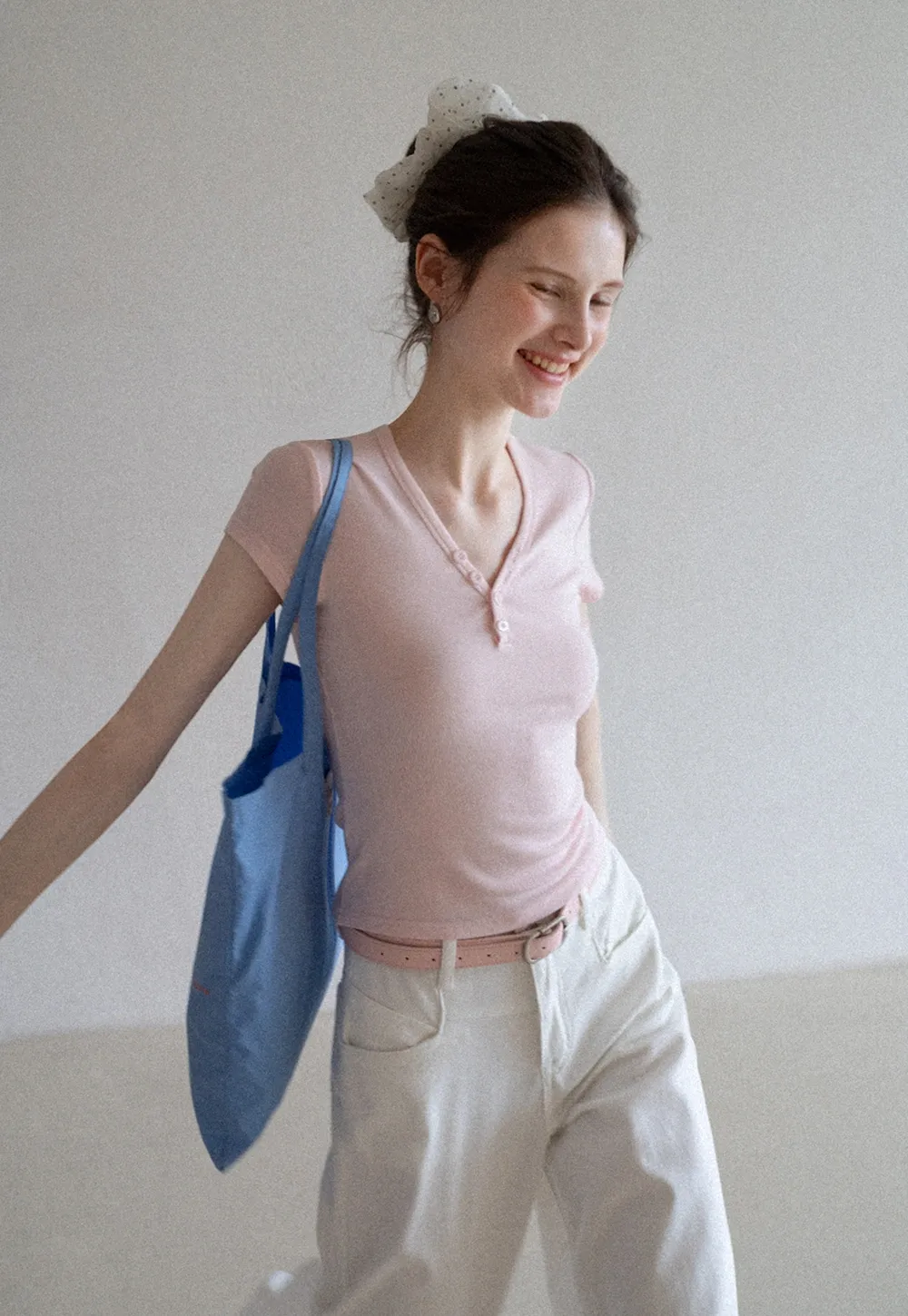 Women's V Neck Button Front Short Sleeve T-Shirt