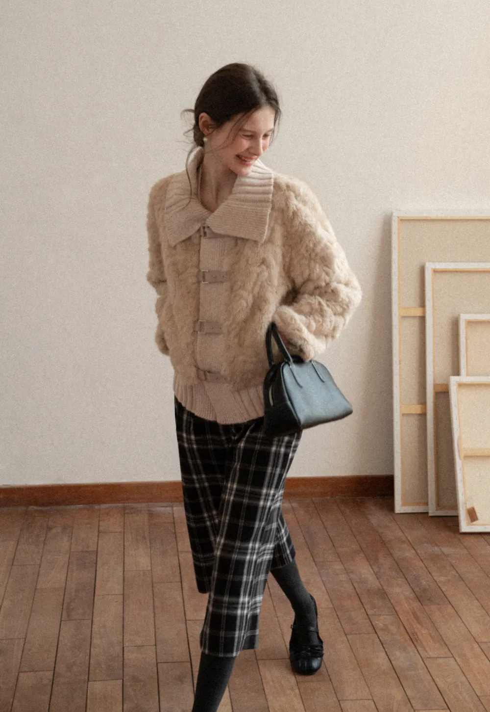 Plaid Wide Leg Pants Culottes Women's Trousers