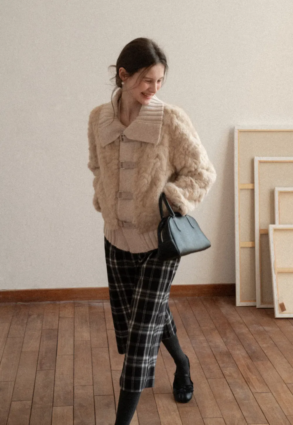 Plaid Wide Leg Pants Culottes Women's Trousers