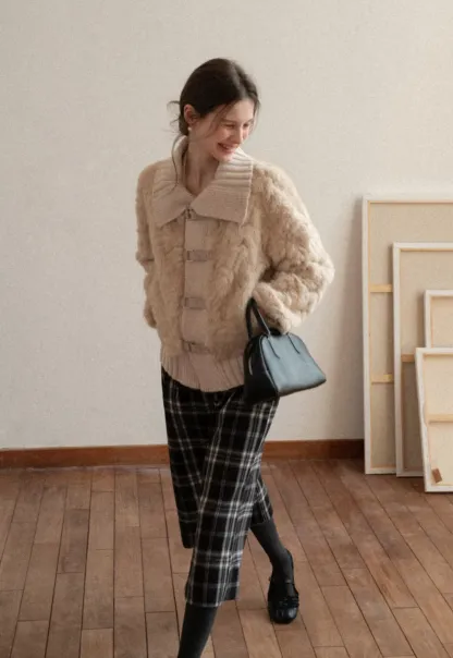 Plaid Wide Leg Pants Culottes Women's Trousers