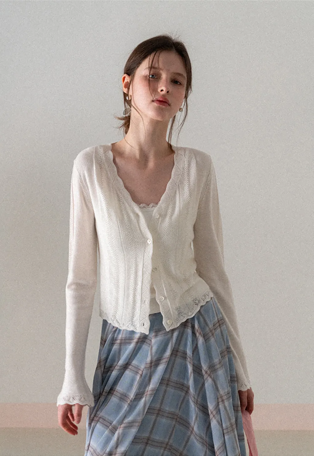 Long Sleeve Knit Sweater with Lace Trim