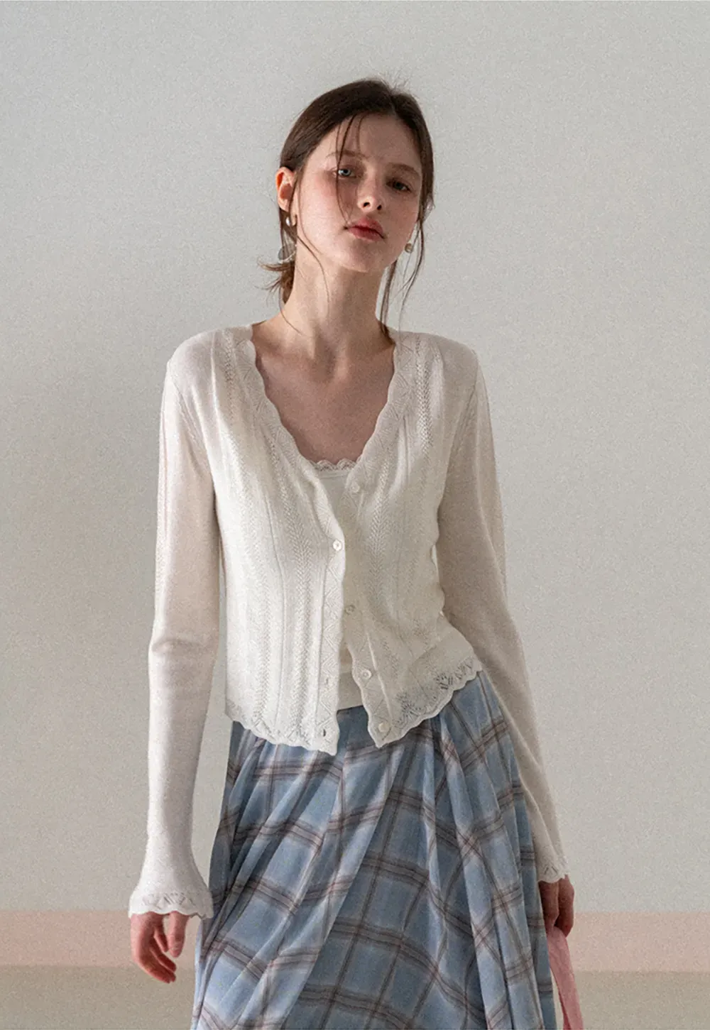 Long Sleeve Knit Sweater with Lace Trim