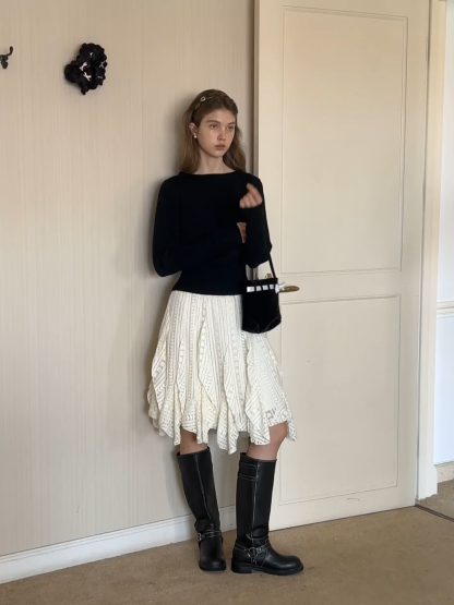 Lace Layered Ruffle Skirt Women Vintage