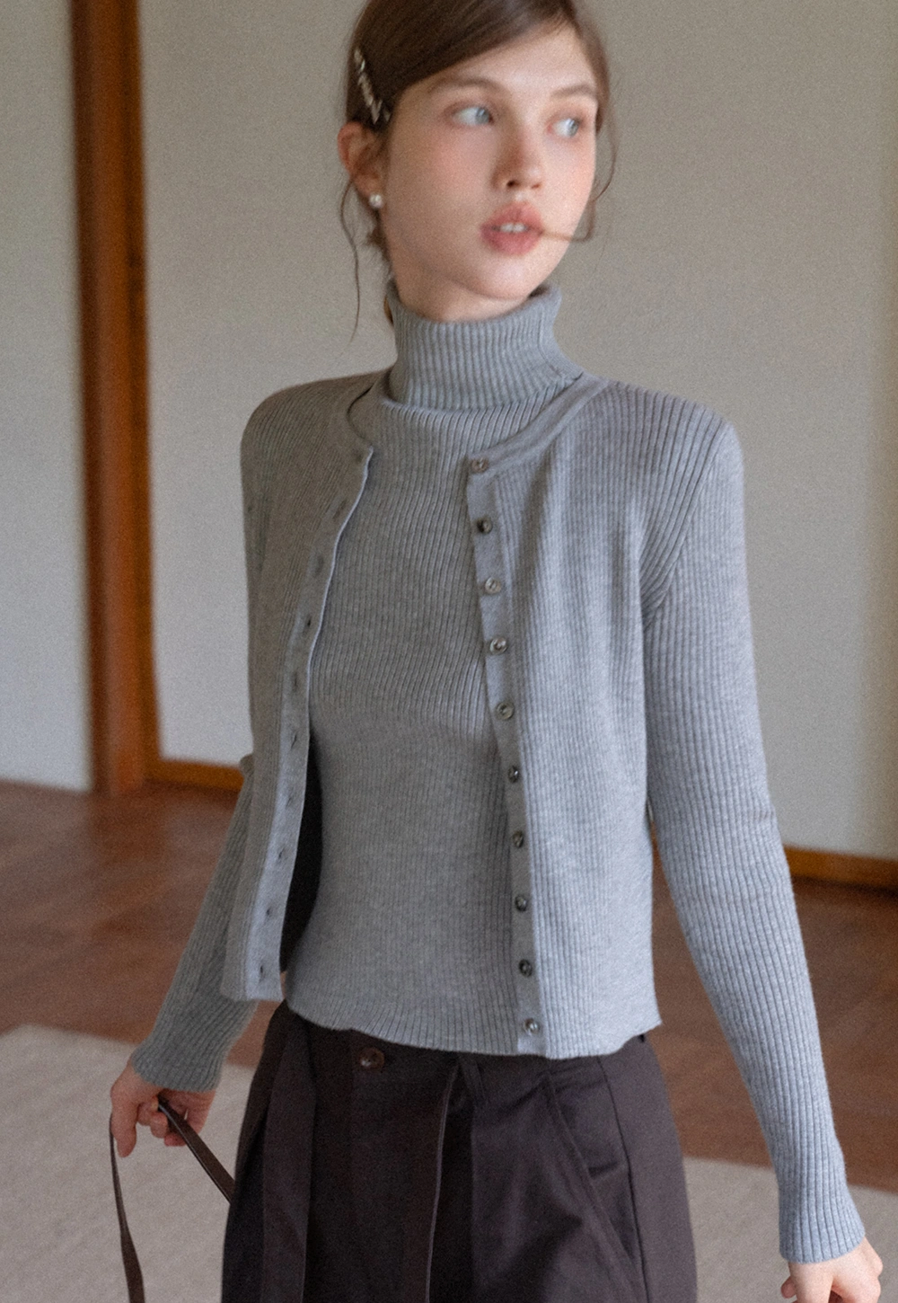 Turtleneck Tank and Long Sleeve Cardigan Set