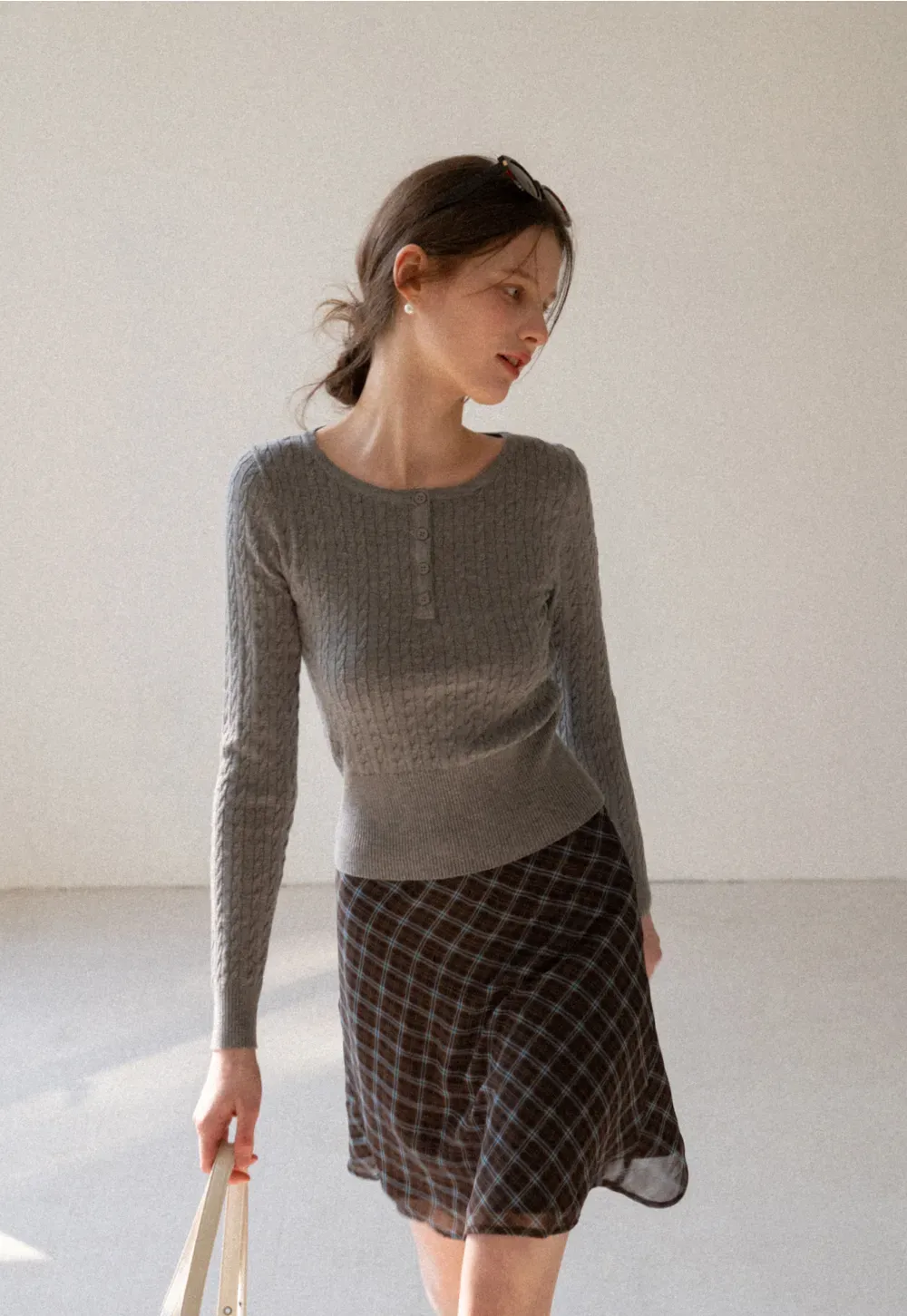 Cable Knit Long Sleeve Sweater with Button Detail