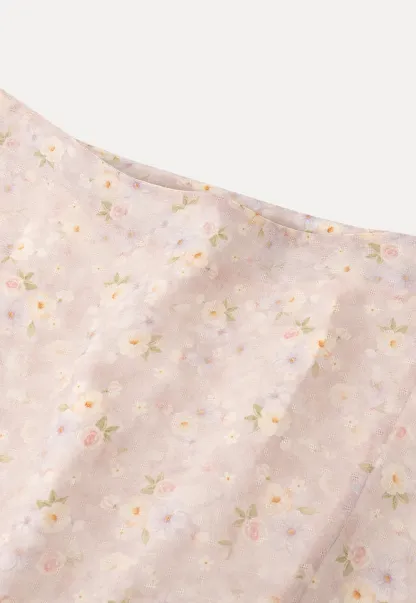 Flowy floral print midi skirt with layered hem