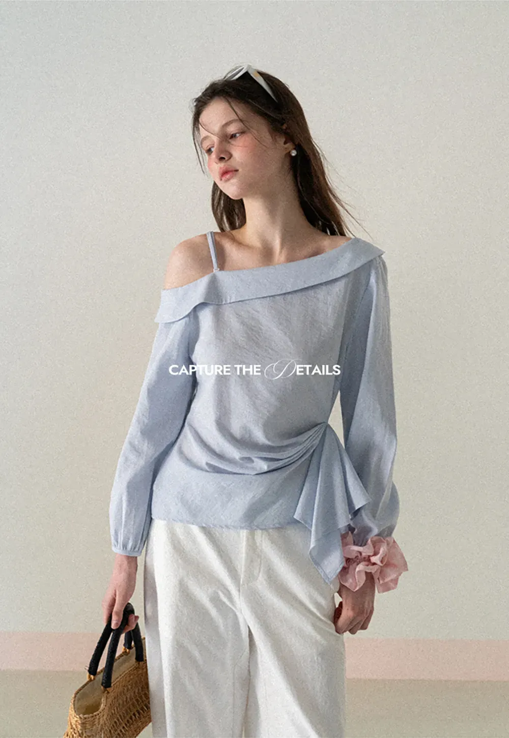 Off Shoulder Shirt with Ruched Sleeve Detail