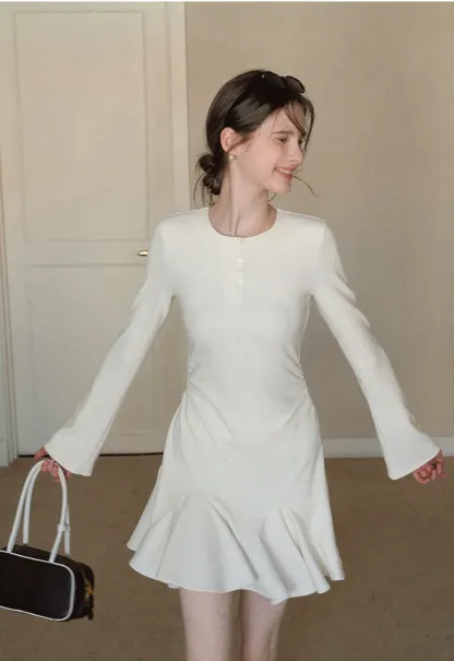 Elegant Flared Sleeve Mini Dress with Ruffle Hem