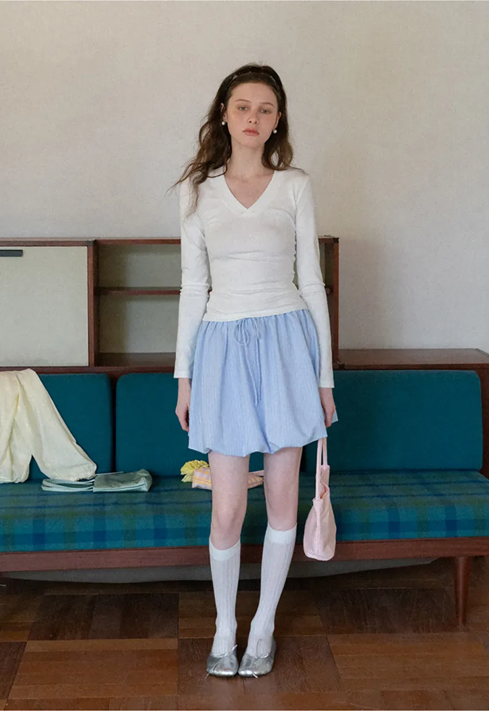 Puffed skirt with drawstring waist