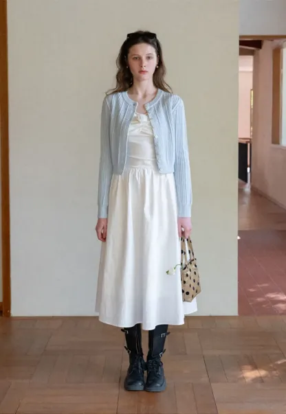 Sleeveless V Neck Midi Dress with Ruched Bodice