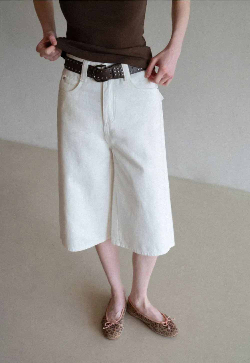 Wide Leg Denim Shorts with Belt and Back Pockets