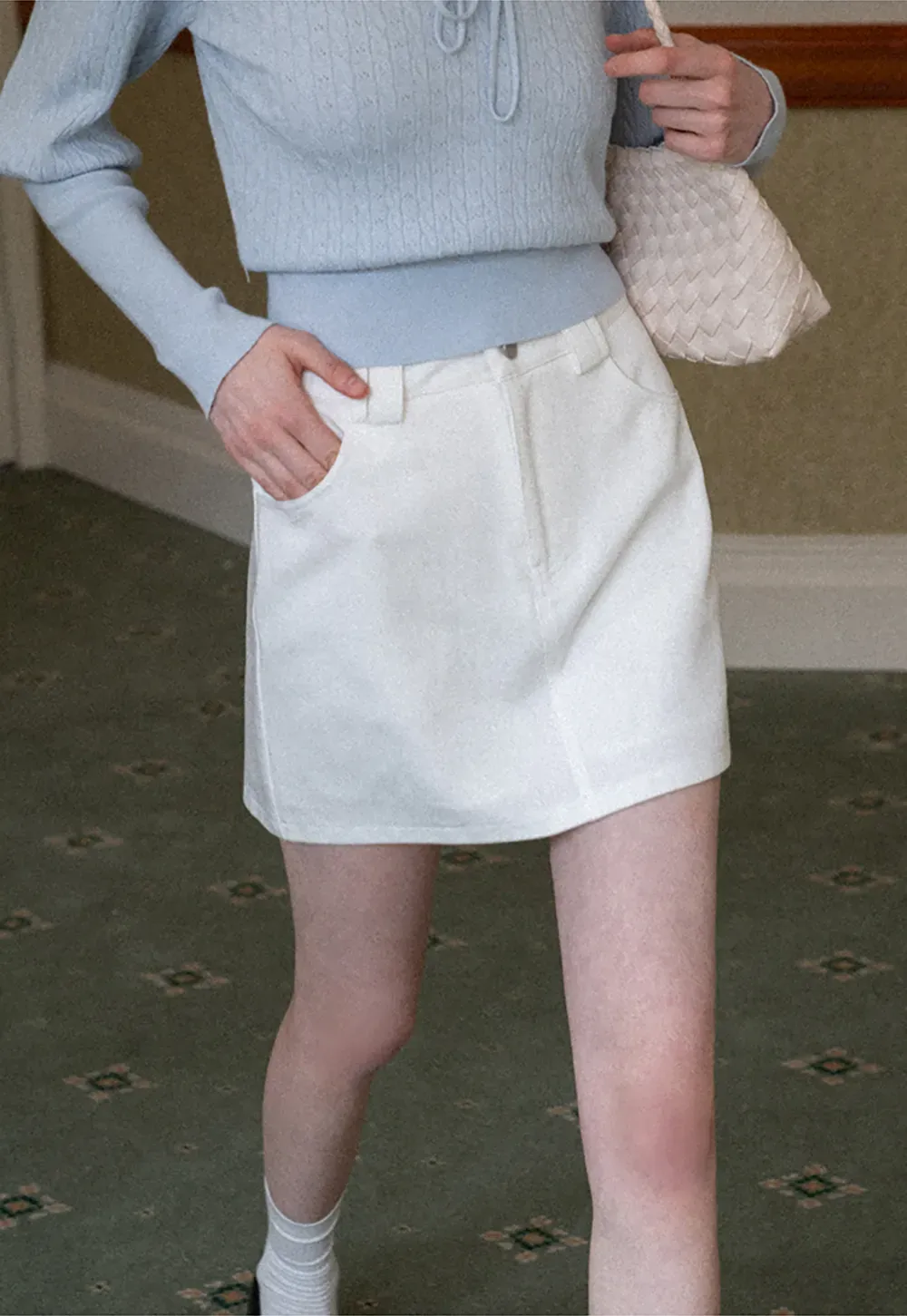 A-line mini skirt with front zipper and belt loops