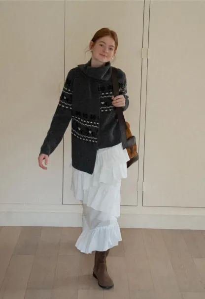 Winter Fair Isle Knit Sweater with Snowflake and Animal Pattern