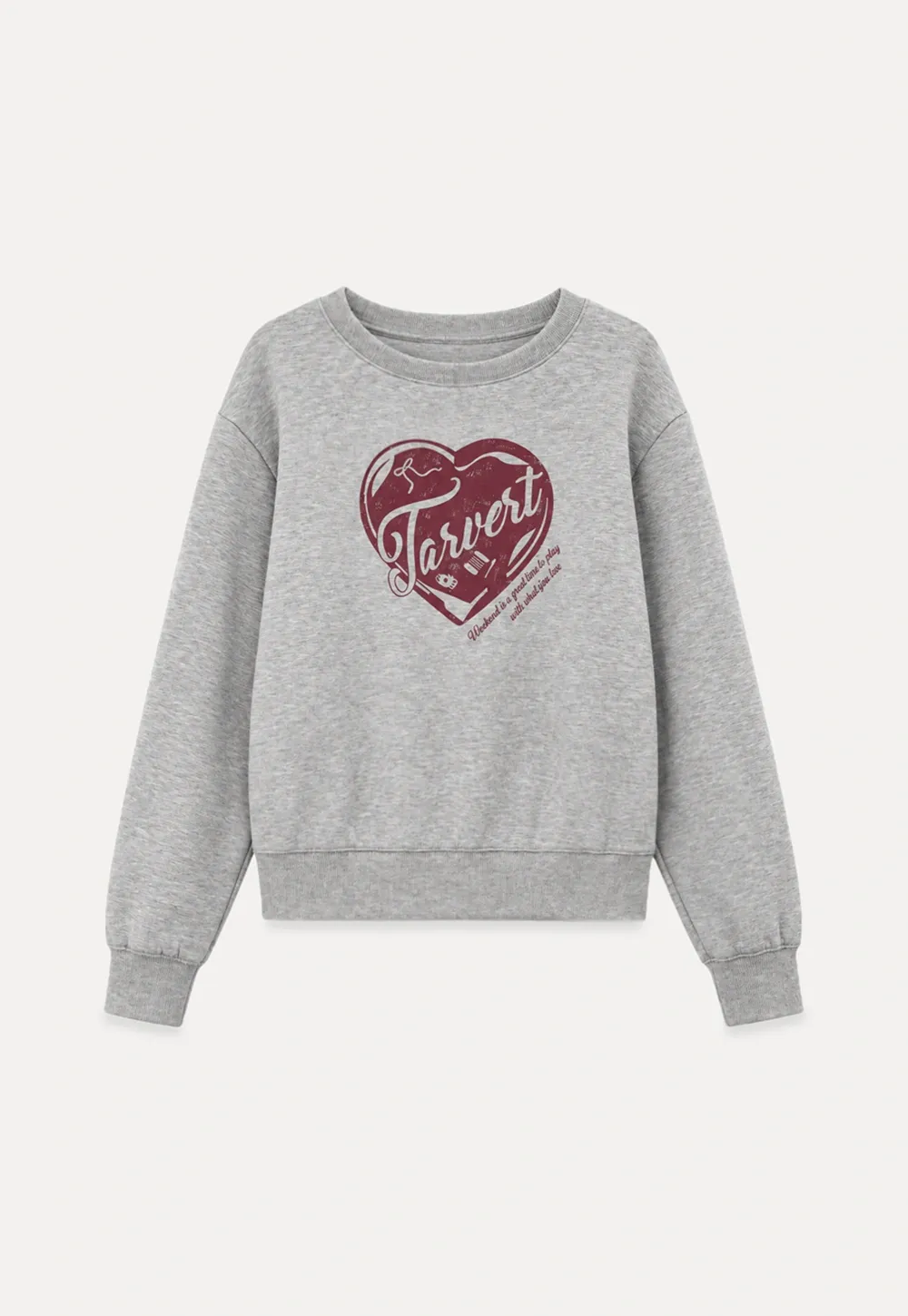 Off Shoulder Sweatshirt with Heart Graphic Print
