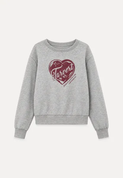 Off Shoulder Sweatshirt with Heart Graphic Print