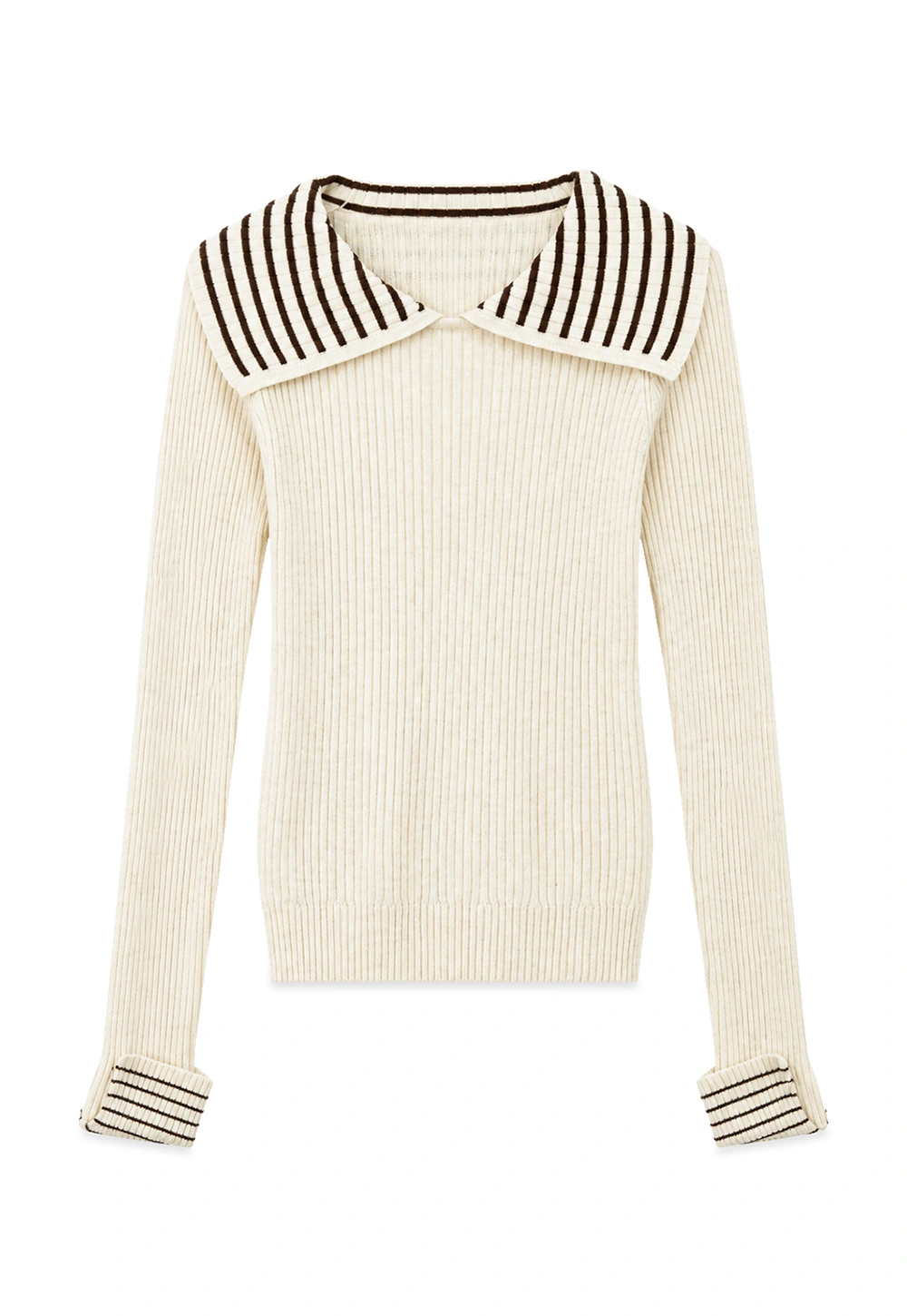Striped Collar Ribbed Knit Sweater