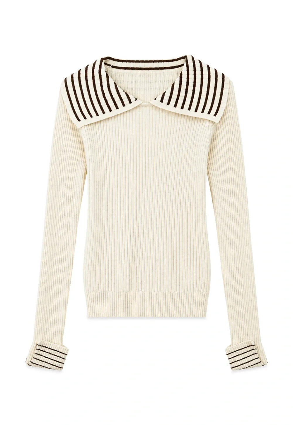Striped Collar Ribbed Knit Sweater