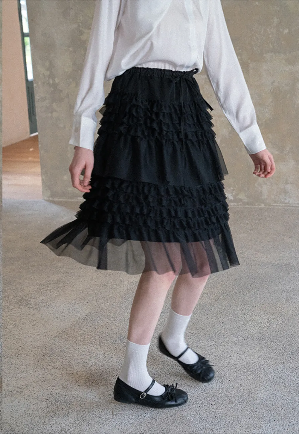 Tiered Ruffled Sheer Skirt with Drawstring Waist