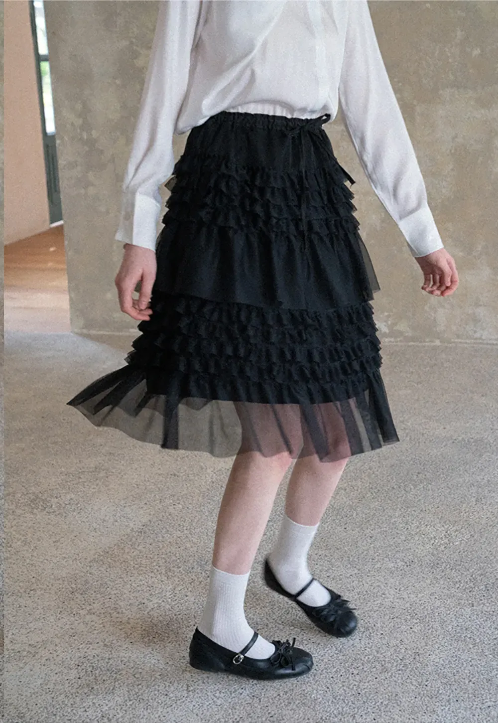 Tiered Ruffled Sheer Skirt with Drawstring Waist