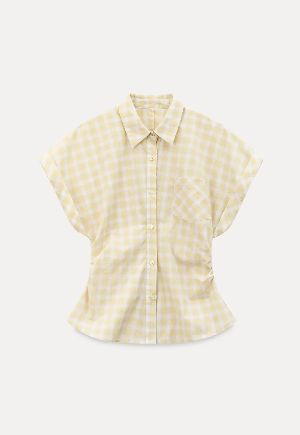 Checkered Shirt with Short Sleeves and Pleated Back