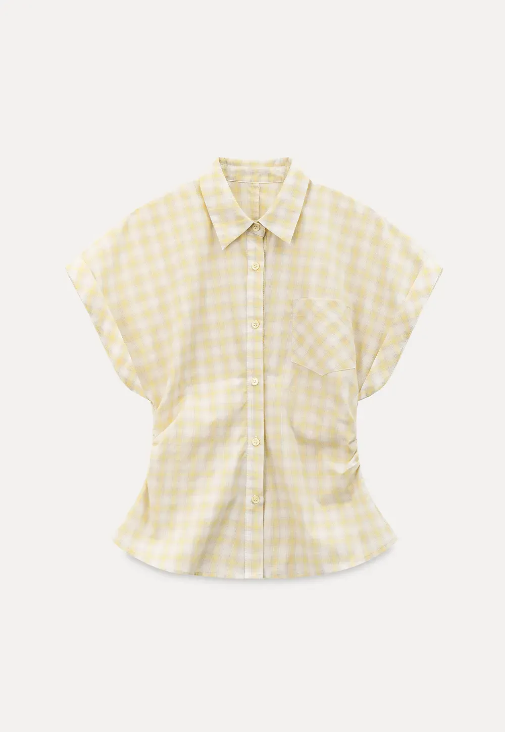 Checkered Shirt with Short Sleeves and Pleated Back