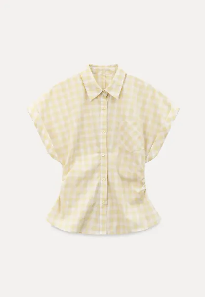 Checkered Shirt with Short Sleeves and Pleated Back