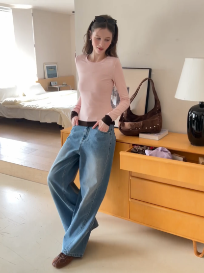 Long sleeve round neck layered t shirt design top