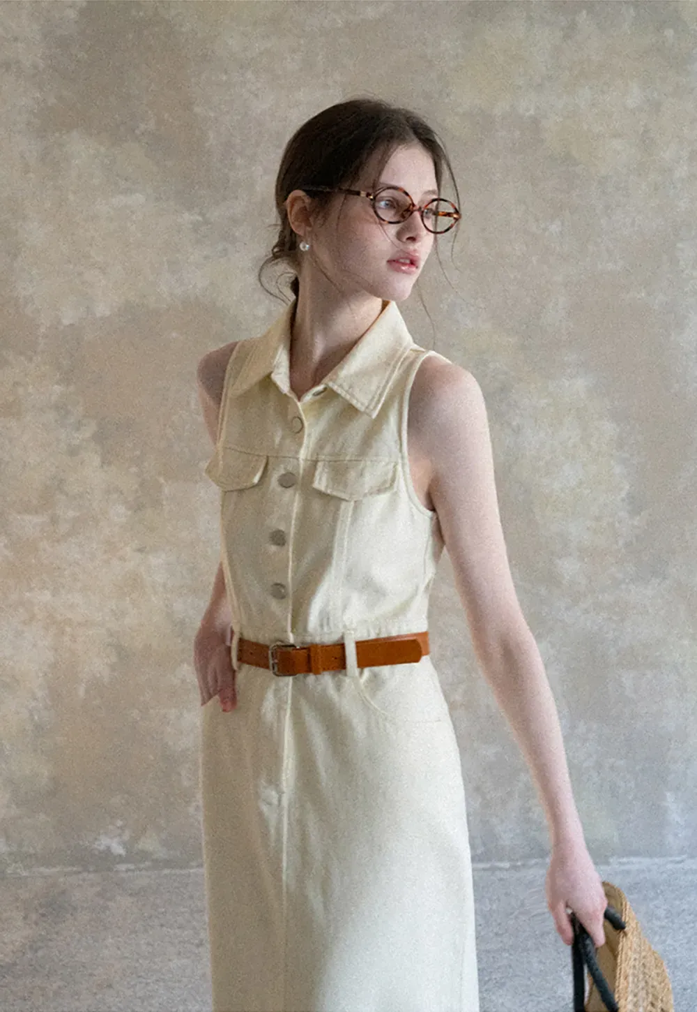 Sleeveless Collared Button Front Midi Dress