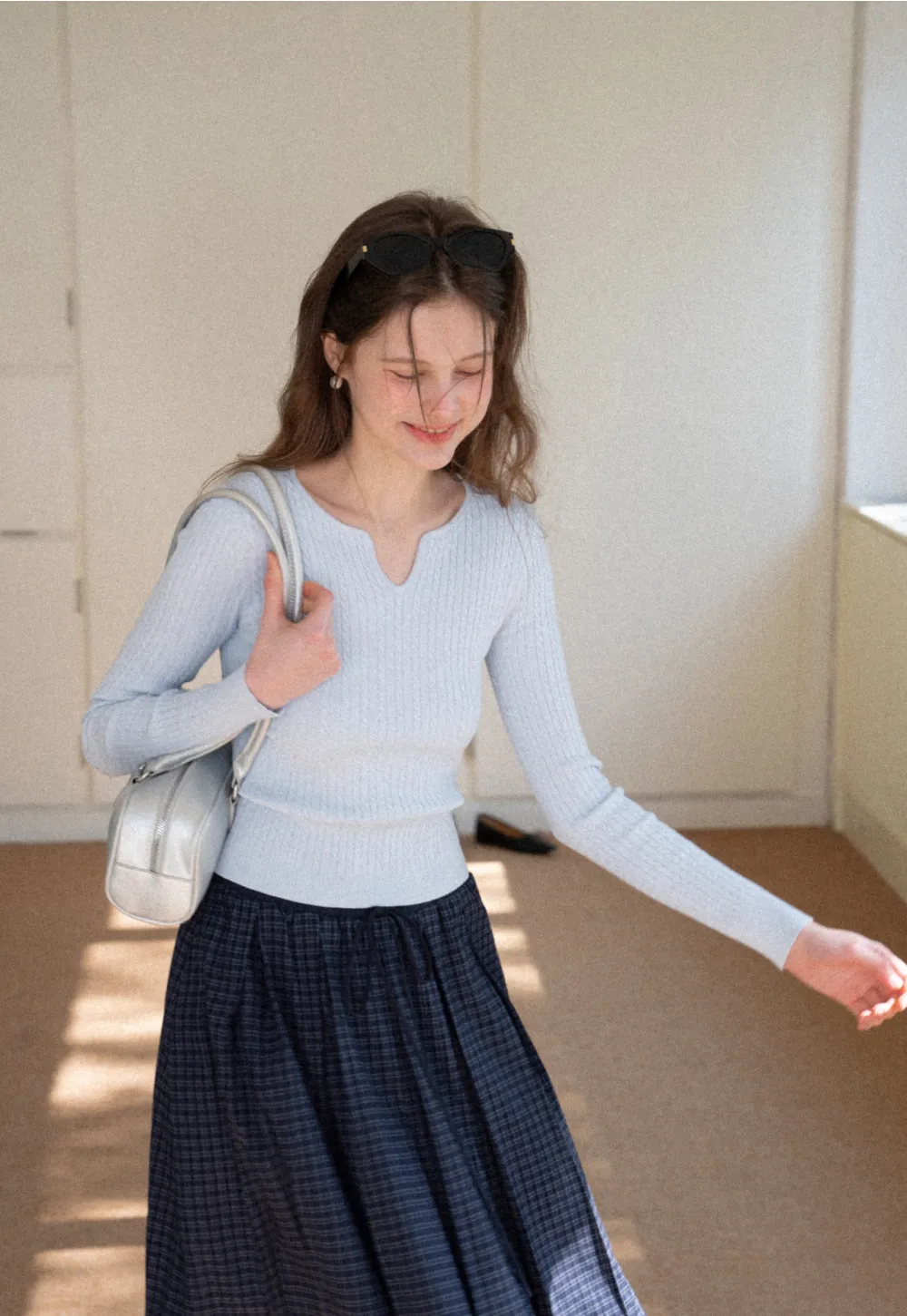 V Neck Cable Knit Sweater Top