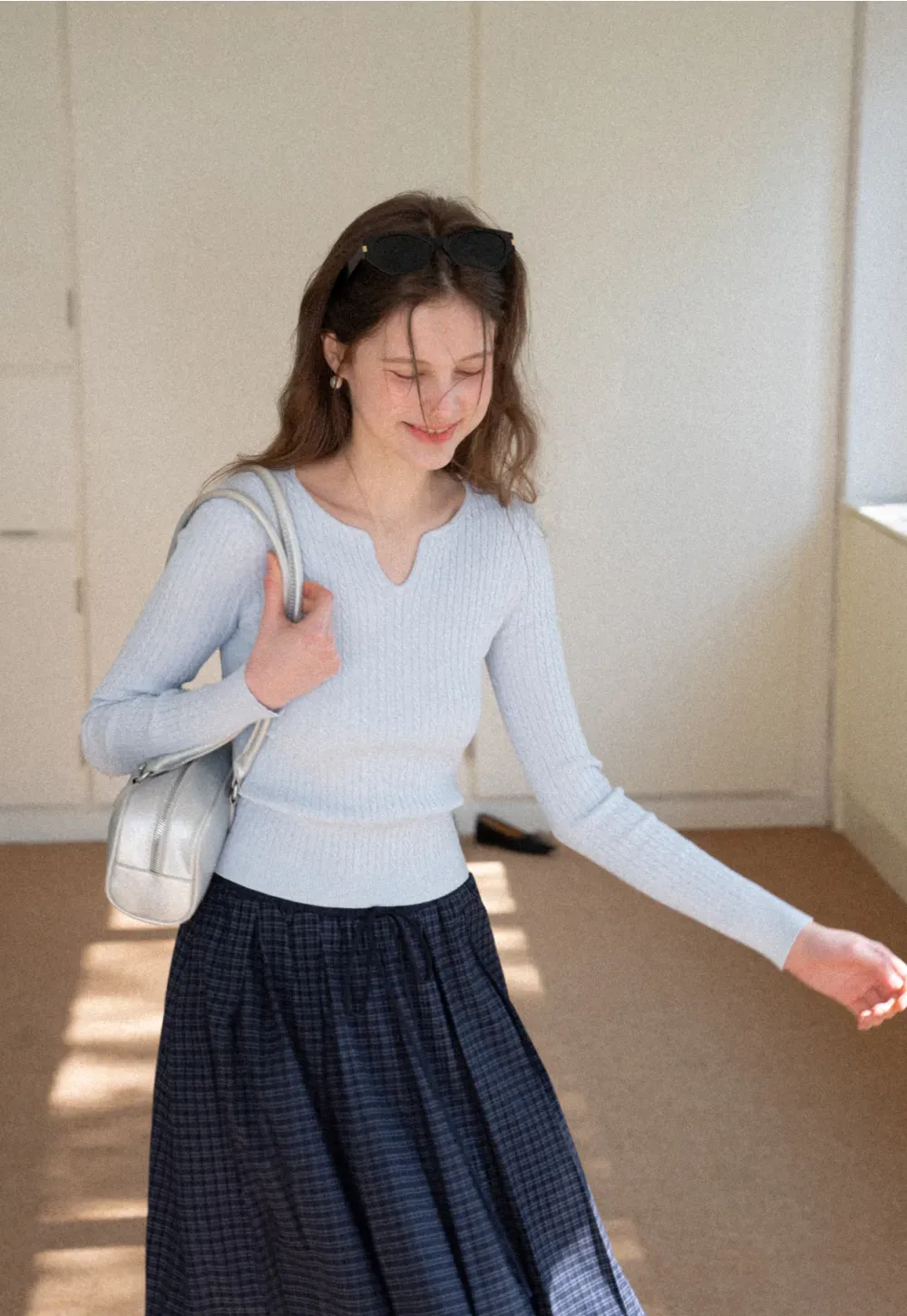 V Neck Cable Knit Sweater Top