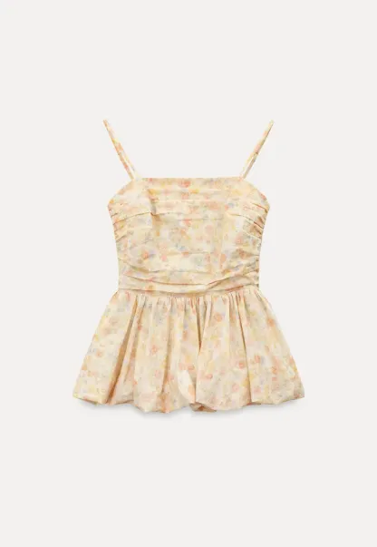 Floral Print Peplum Tank Top and Woolen Knit Sweater