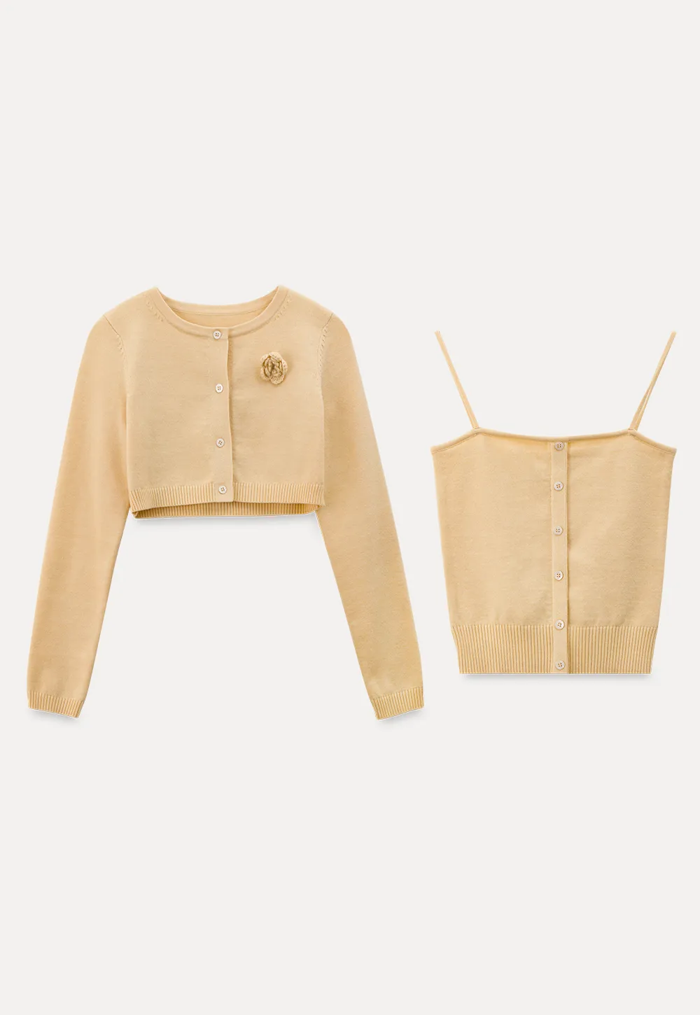 Elegant Knit Cardigan with Button Detail and Tank Top Set