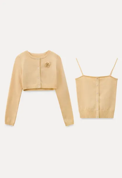 Elegant Knit Cardigan with Button Detail and Tank Top Set