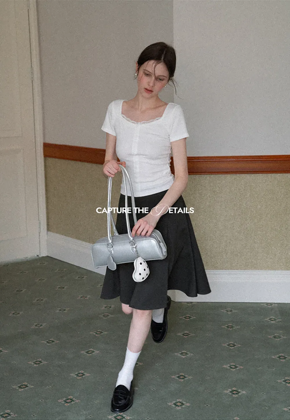 Short Sleeve Button Front Top with Lace Trim