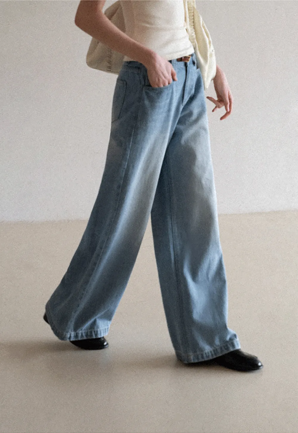 Wide leg high waist denim jeans with belt