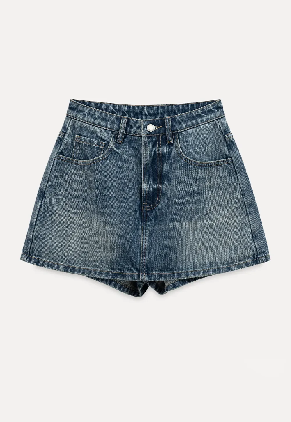 Denim Mini Skirt with Front Pocket and Frayed Hem