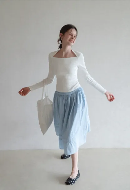 square neck long sleeve top fitted design women's t shirt