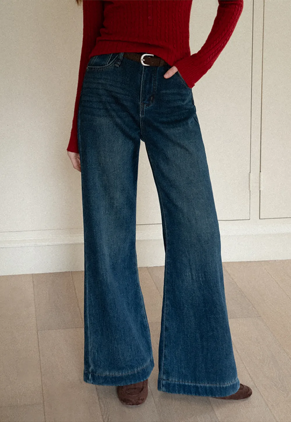 Wide Leg Denim Jeans with Belt Loop
